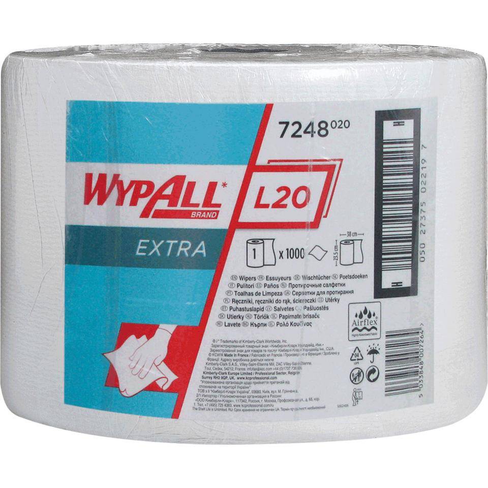 Kimberly-Clark Wischtücher Wypall® L20 EXTRA, 2-lagig, weiß, 24x38cm, 1000/Rolle