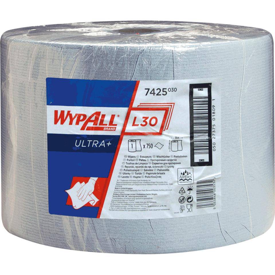 Kimberly-Clark Wischtücher Wypall® L30 Ultra+, 3-lagig, blau, 24x38cm, 750/Rolle