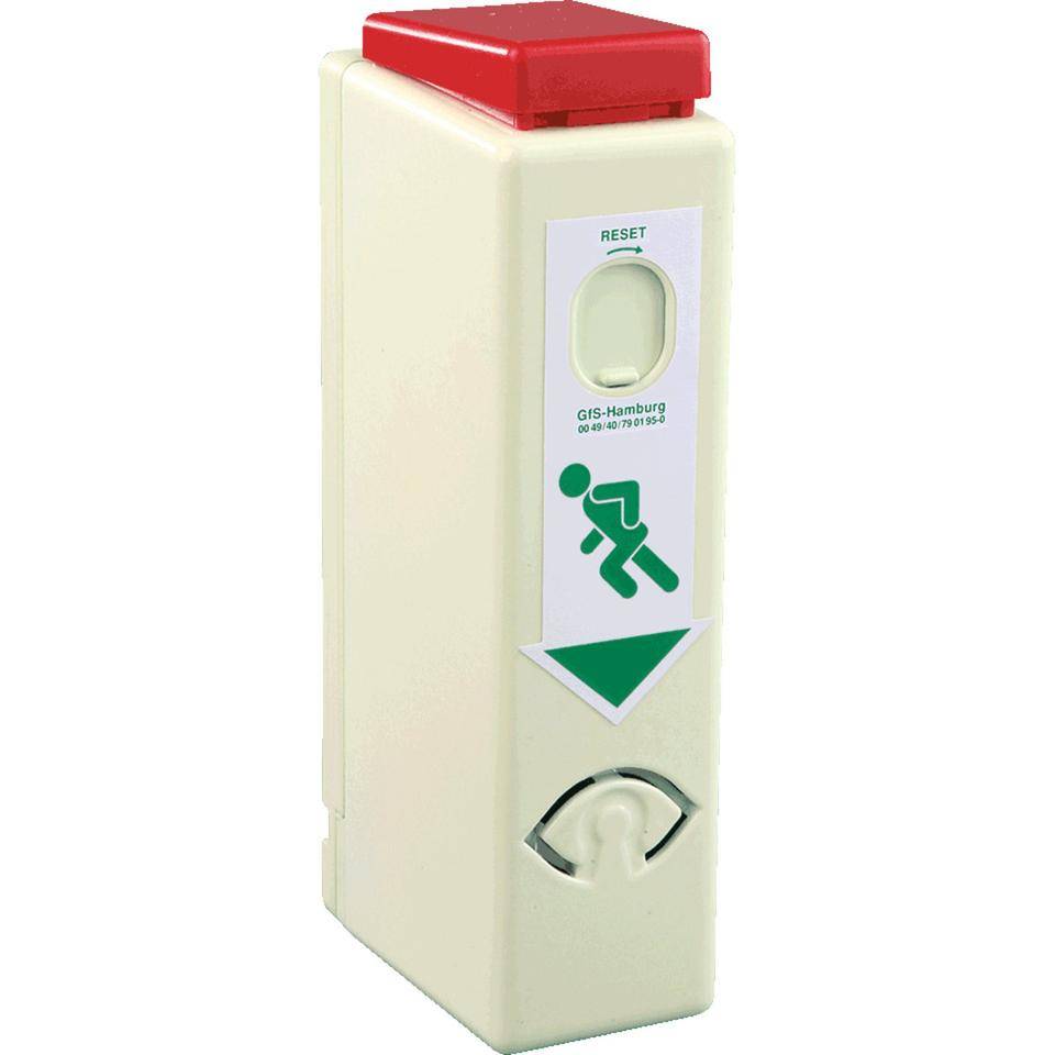 EH-Türwächter, mit Voralarm, DIN/EN 179, für Türklinken, Aluguss, lang nachleuchtend, 52x175mm