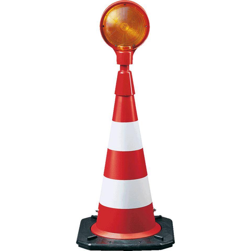 Leitkegel mit Blitzlampe, rot/weiß, Kunststoff, Typ 2 Folie, 750mm, 9,4kg