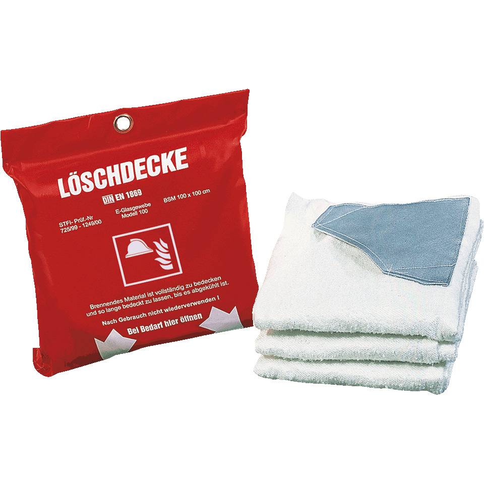 Feuerlöschdecke, gemäß EN 1869, mit 2 Handgrifftaschen, Glasfasergewebe, 1600x1800mm, Lieferung im Beutel
