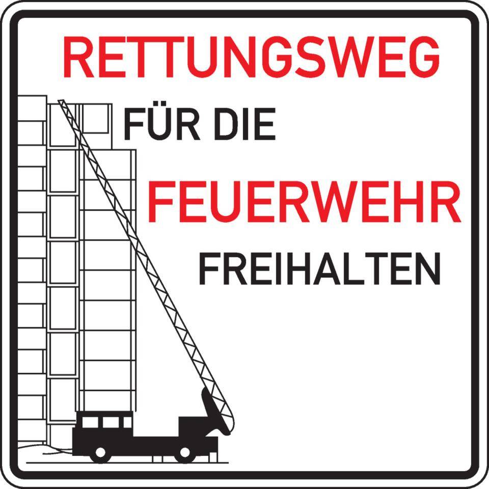 Hinweisschild Rettungsweg für Feuerwehr..., Aluminium RA0, reflektierend, 500x500mm, DIN 67520, nach StVO