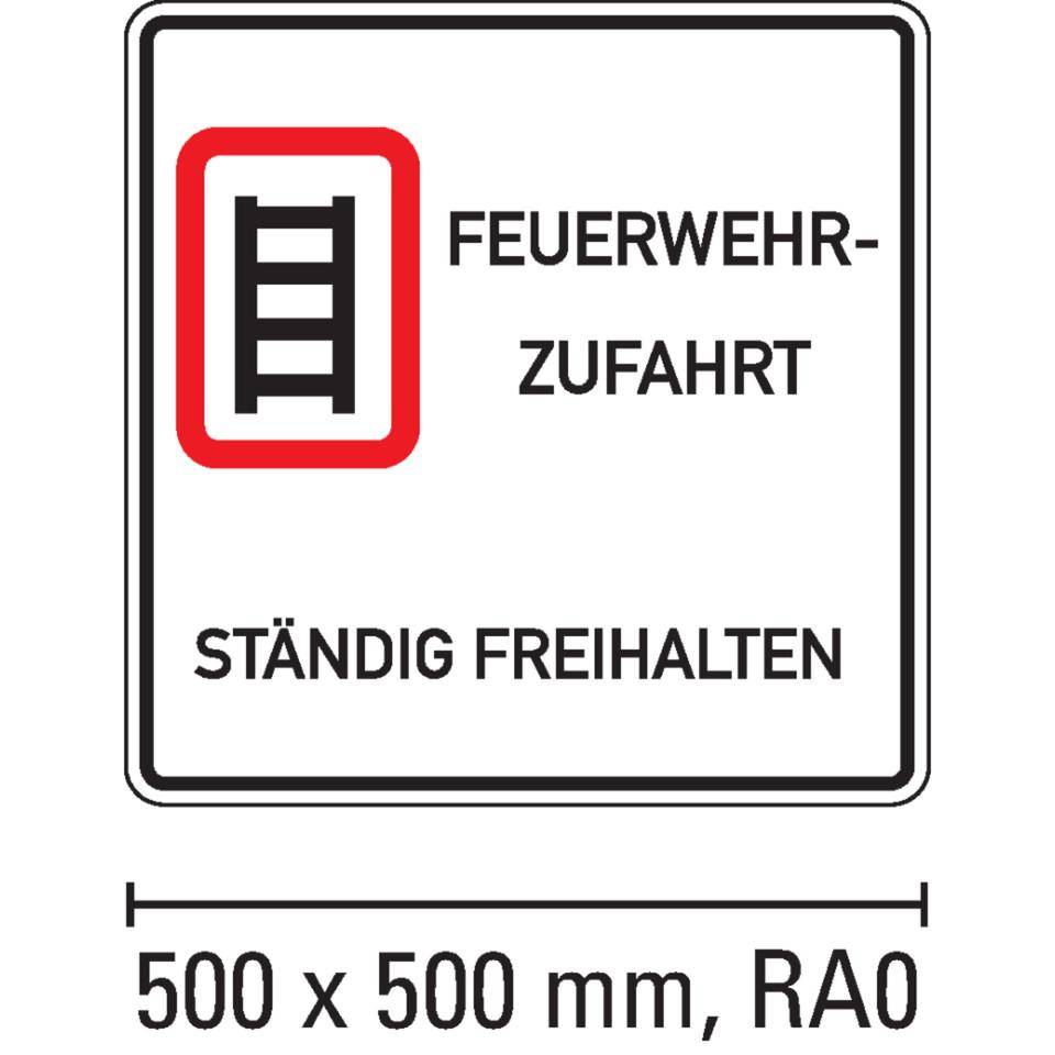 Hinweisschild Feuerwehr-Zufahrt freihalten, Aluminium RA0, reflektierend, 500x500mm, DIN 67520