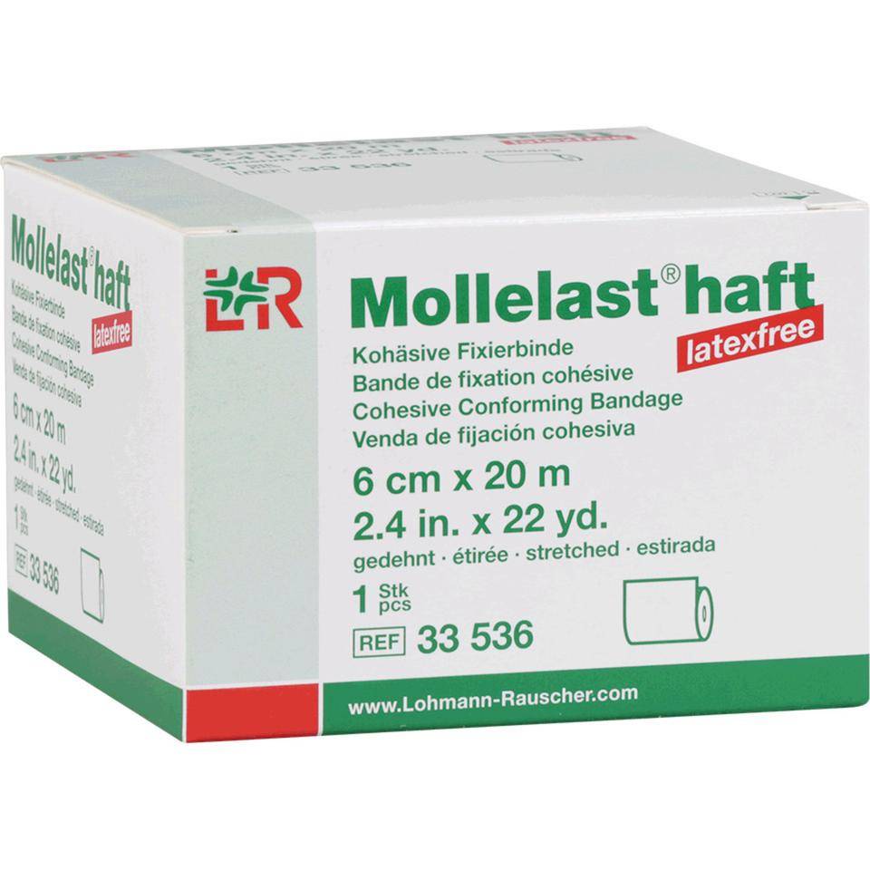 Mollelast® Haft Fixierbinde, latexfrei, weiß, 6cm, 20m/Rolle