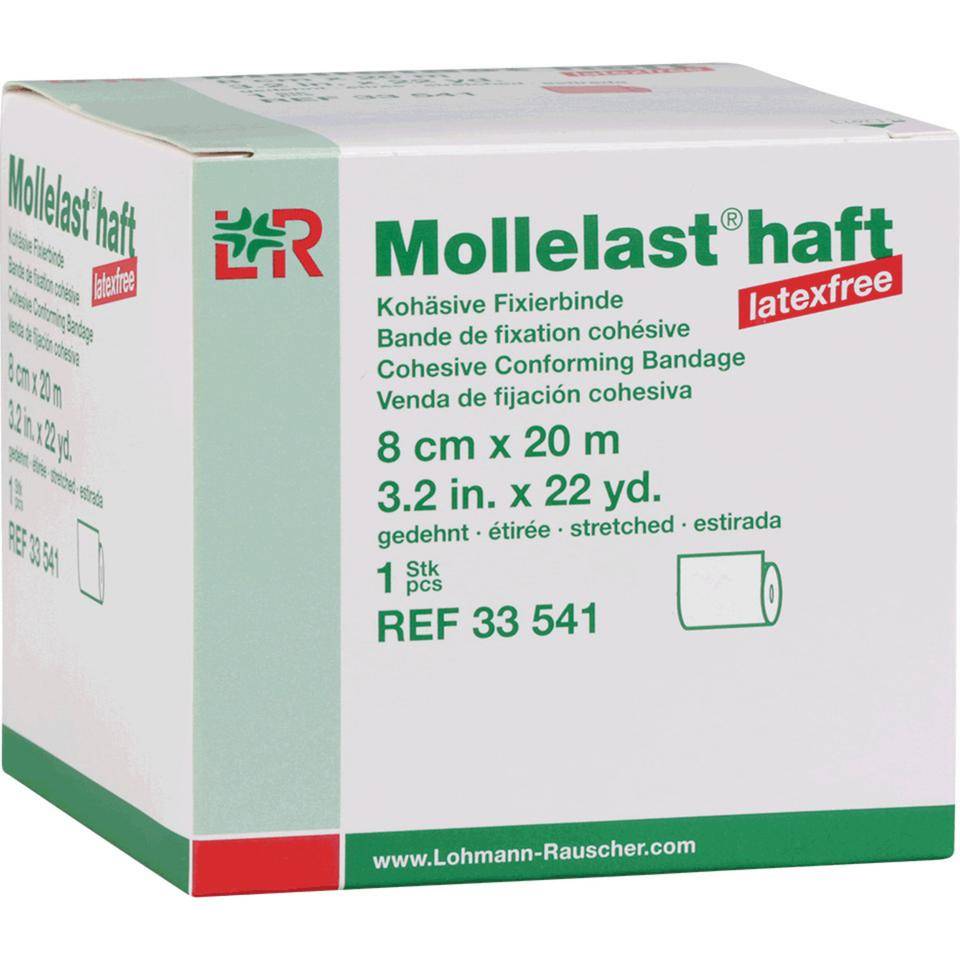 Mollelast® Haft Fixierbinde, latexfrei, weiß, 8cm, 20m/Rolle