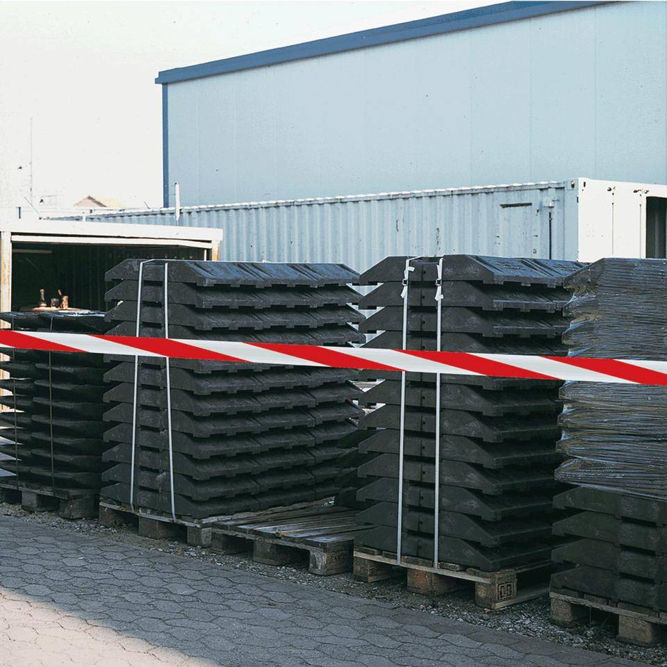 Absperrband, rot/weiß schraffiert, Polyethylen, 2-fach fadenverstärkt, 250m/Rolle