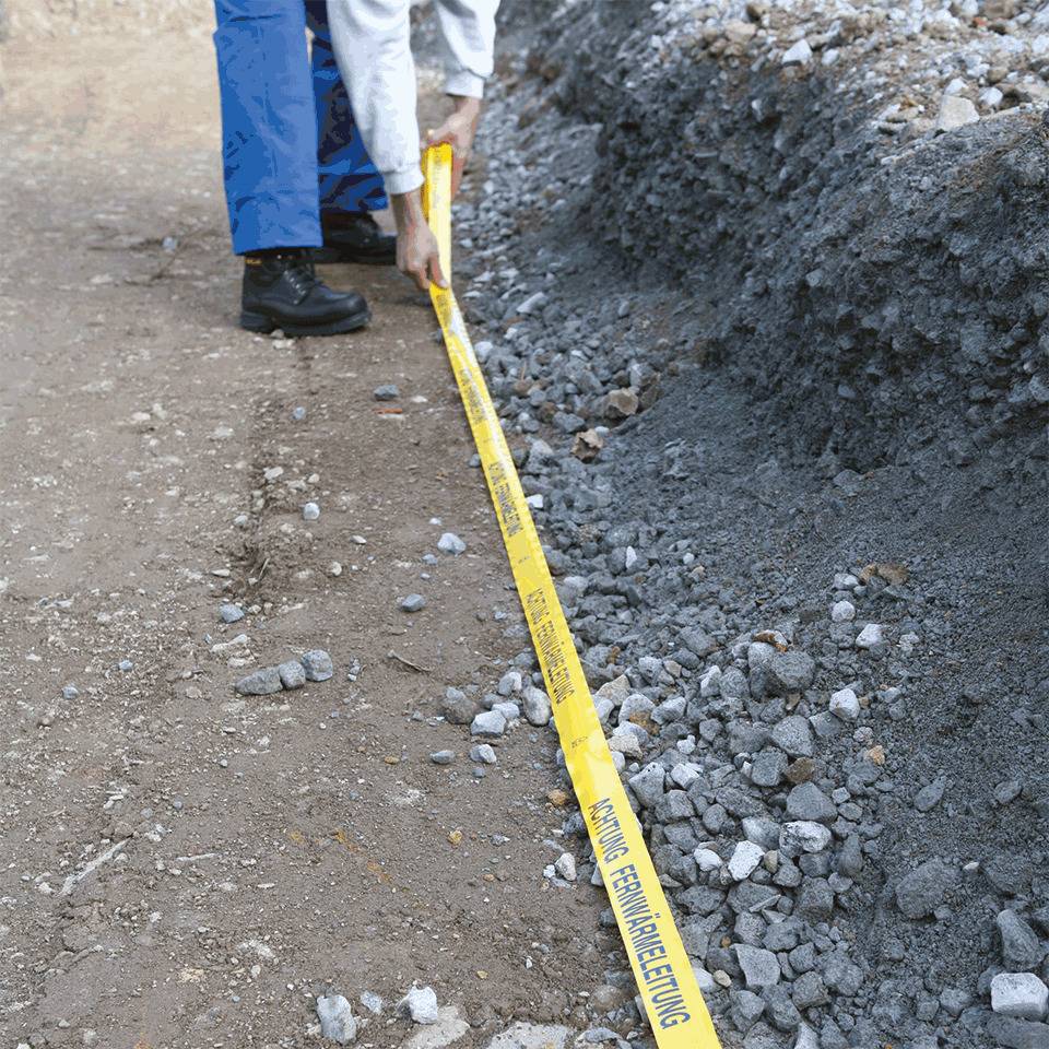Trassenwarnband Achtung Kabel, gelb, Polyethylen, Breite 40mm, 250m/Rolle