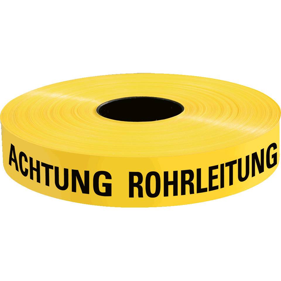 Trassenwarnband Achtung Rohrleitung, gelb, Polyethylen, 40mm, 250m/Rolle