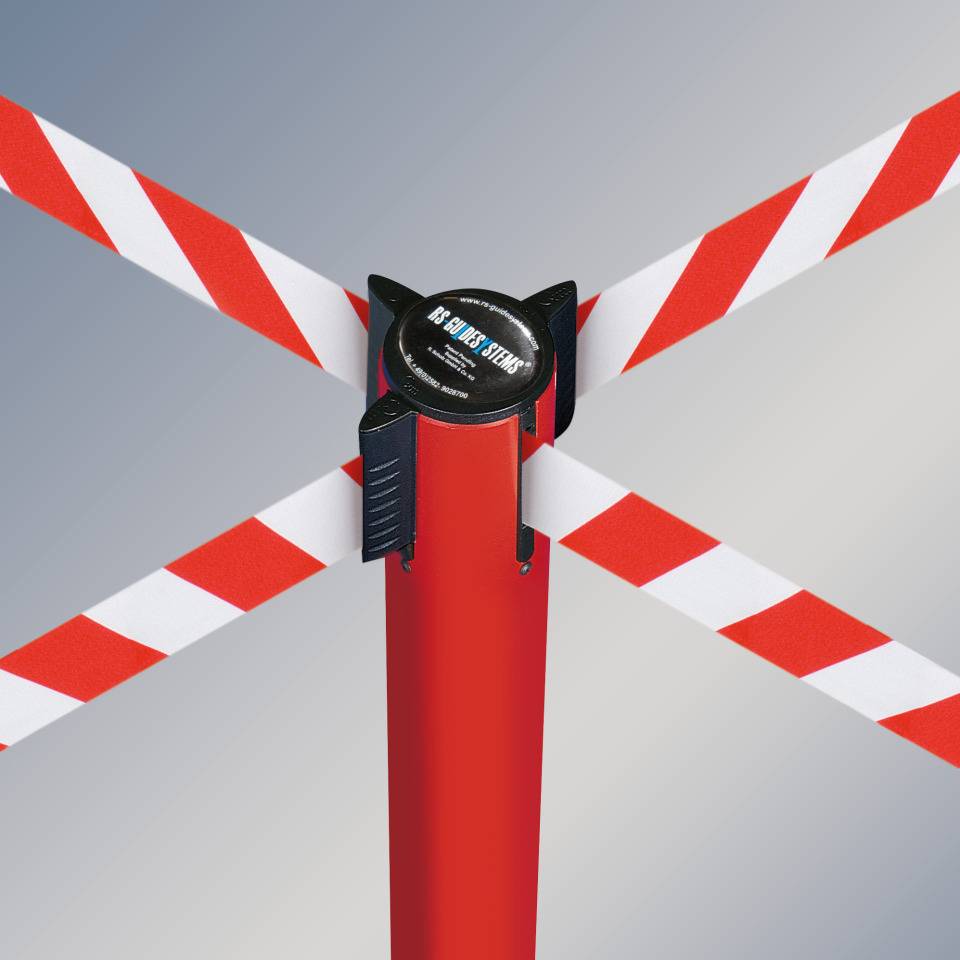 RS-GUIDESYSTEMS Gurtpfosten Indoor, rot, Kunststoff, Gurt r/w schraffiert, 50mm, 4m
