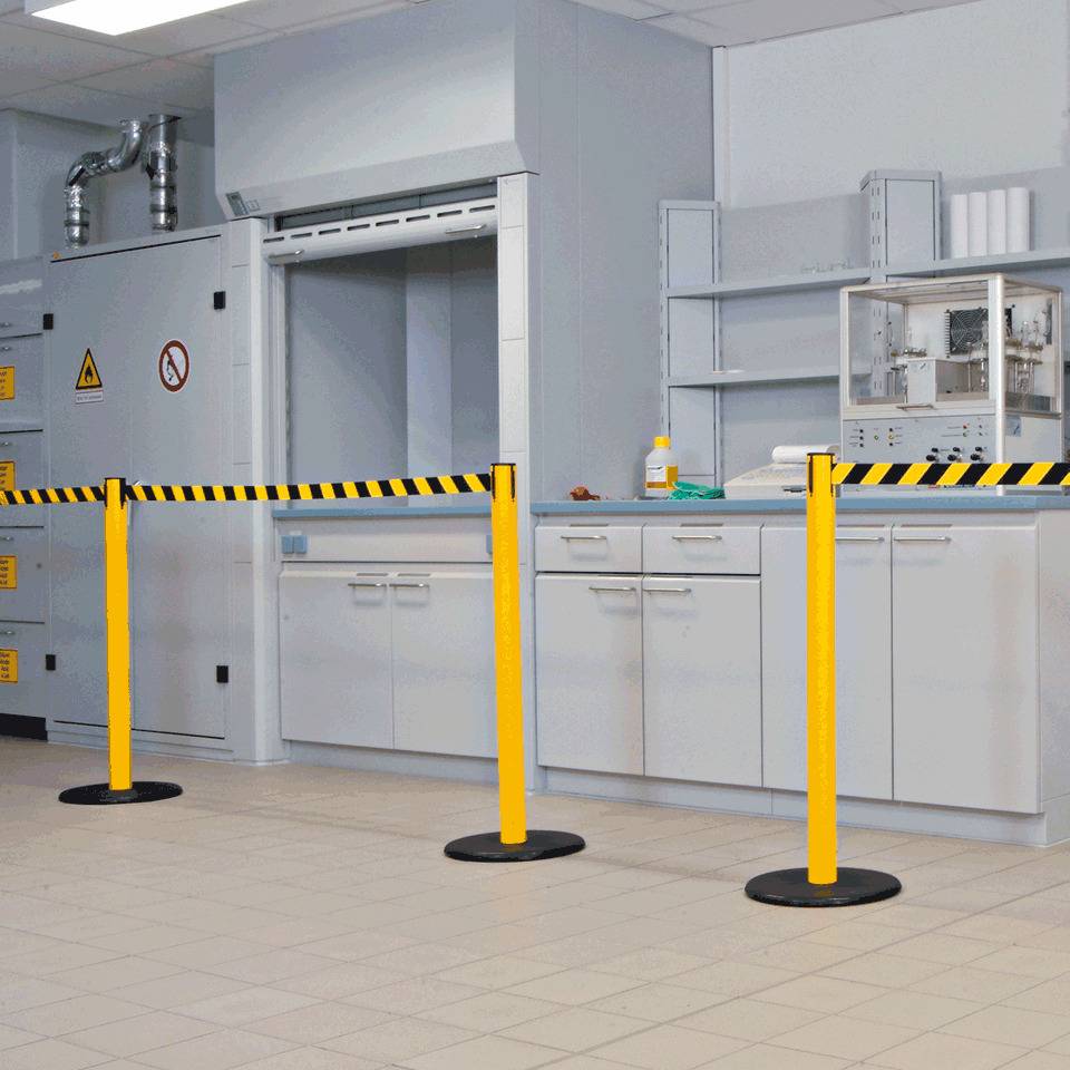 RS-GUIDESYSTEMS Gurtpfosten Indoor, gelb, Kunststoff, Gurt ge/s schraffiert, 50mm, 4m