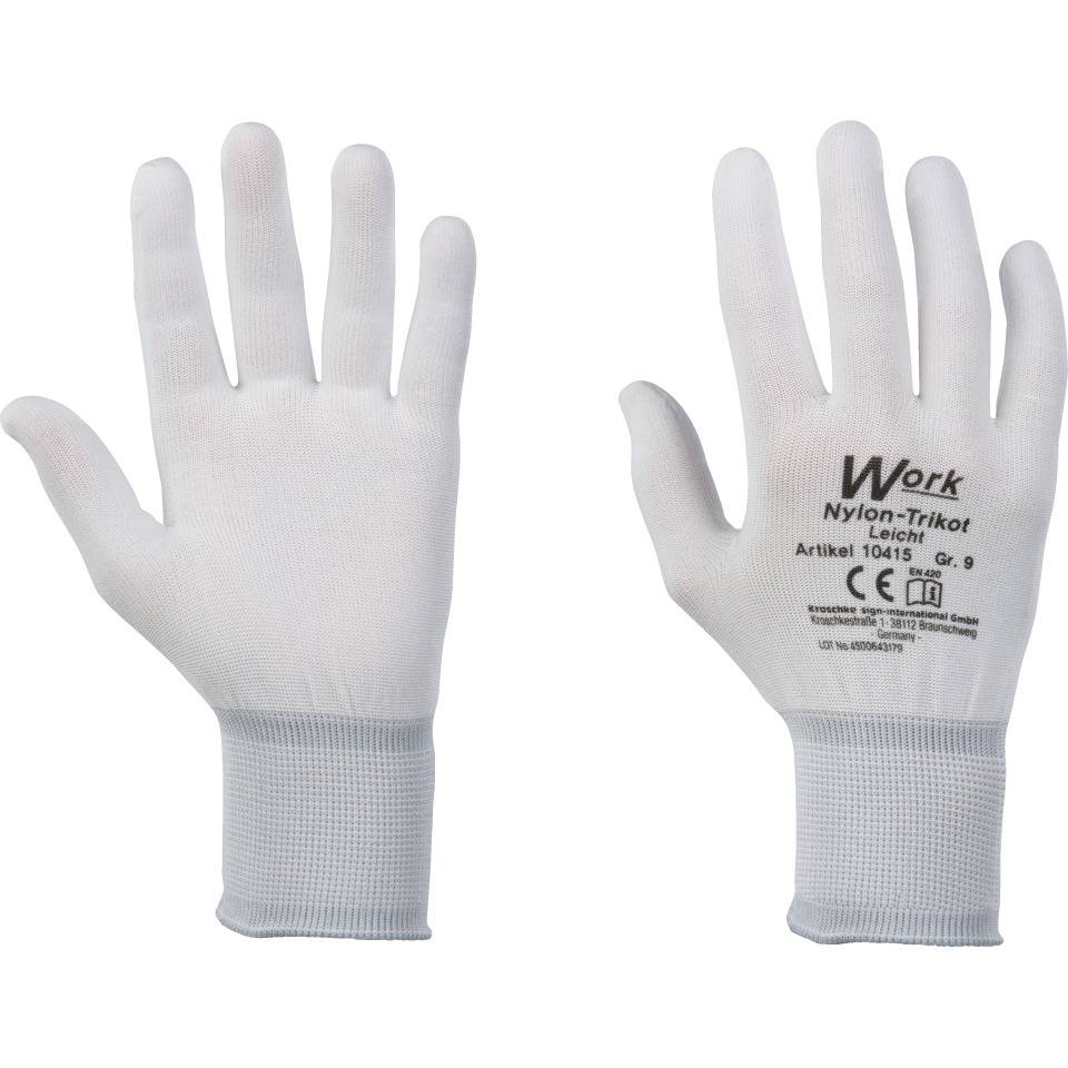 Work Handschuh Nylon-Trikot Leicht, Kat.I, reinweiß, unbeschichtet, 240mm, Größe 8