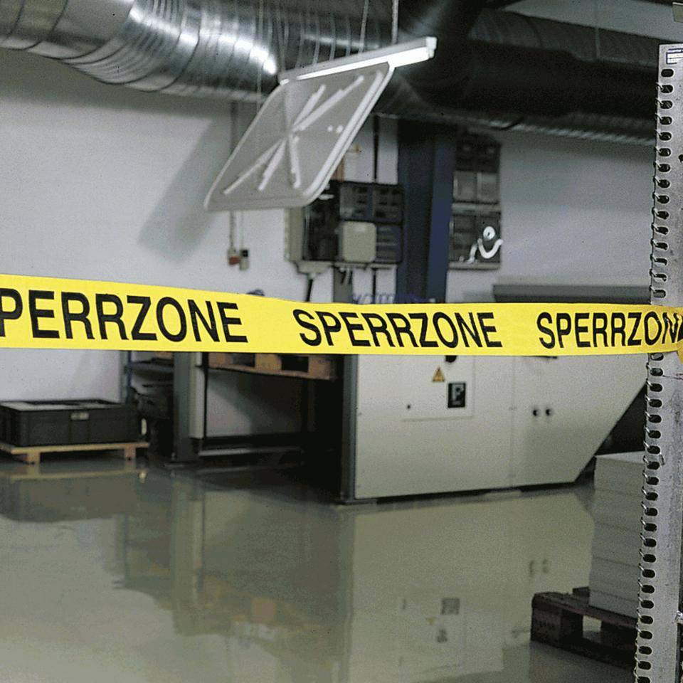 Absperrband Sperrzone, gelb, B 80mm, 500m/Rolle