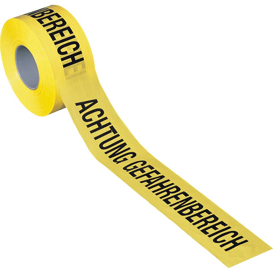 Absperrband Achtung Gefahrenbereich, gelb, Polyethylen, 80mm, 500m/Rolle