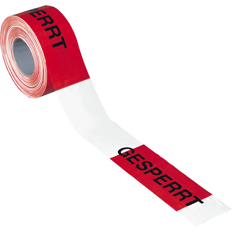 Absperrband Gesperrt, rot/weiß geblockt, Polyethylen, 80mm, 500m/Rolle
