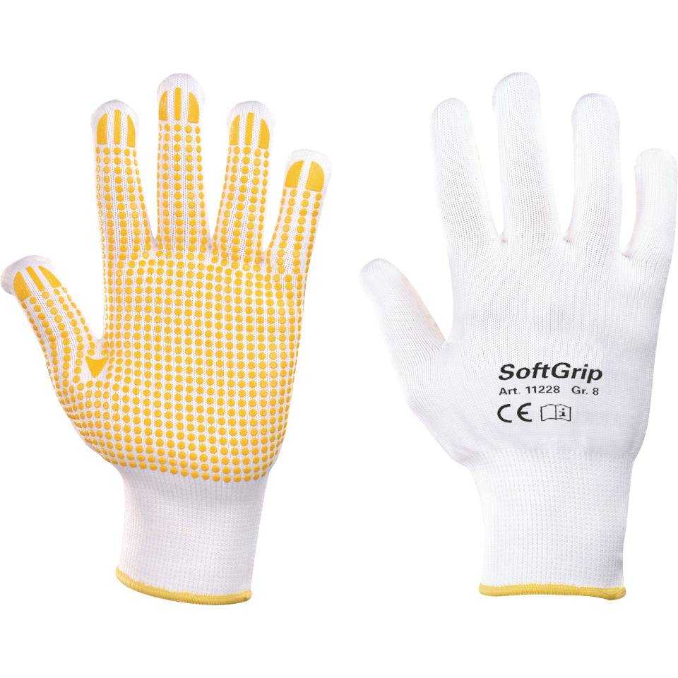 Schutzhandschuh SoftGrip, Kategorie I, weiß, gelbe PVC-Noppen, Mischgewebe, Größe 7