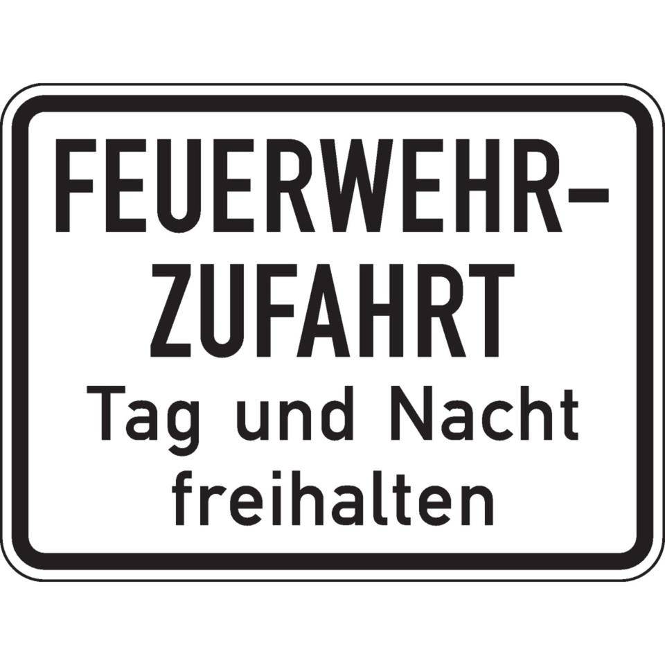 Hinweisschild Feuerwehrzufahrt Tag/Nacht freihalten, Aluminium RA0, reflektierend, 600x450mm, DIN 67520