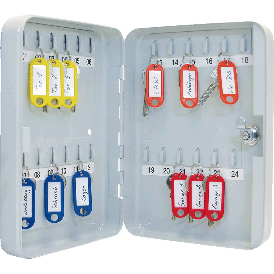 Schlüsselschrank Modell X, 24 Schlüssel, feste Hakenleisten, 180x250x60mm