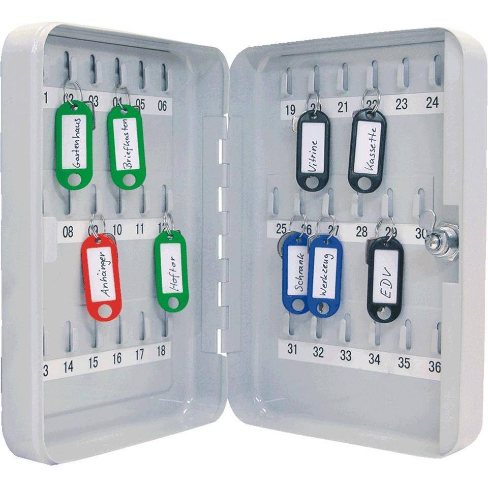 Schlüsselschrank Modell X, 36 Schlüssel, feste Hakenleisten, 180x250x60mm