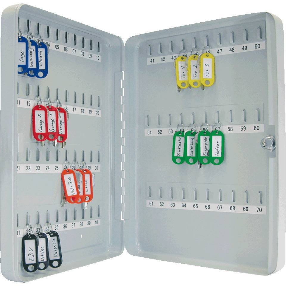 Schlüsselschrank Modell X, 70 Schlüssel, feste Hakenleisten, 280x370x60mm