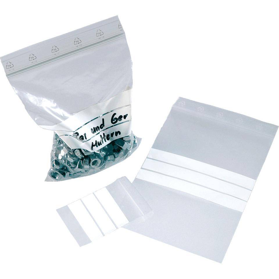 LPDE-Druckverschlußbeutel mit Feld, transparent, PE-Folie, 160x220mm, 1000/VE