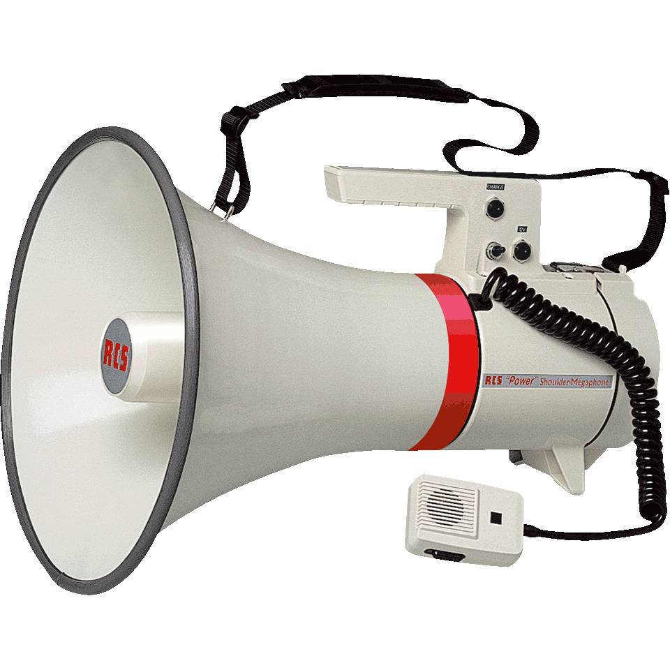 Schultermegafon Typ D, mit Sirene, max. 40 W, weiß, ABS-Kunststoff, 2,5kg