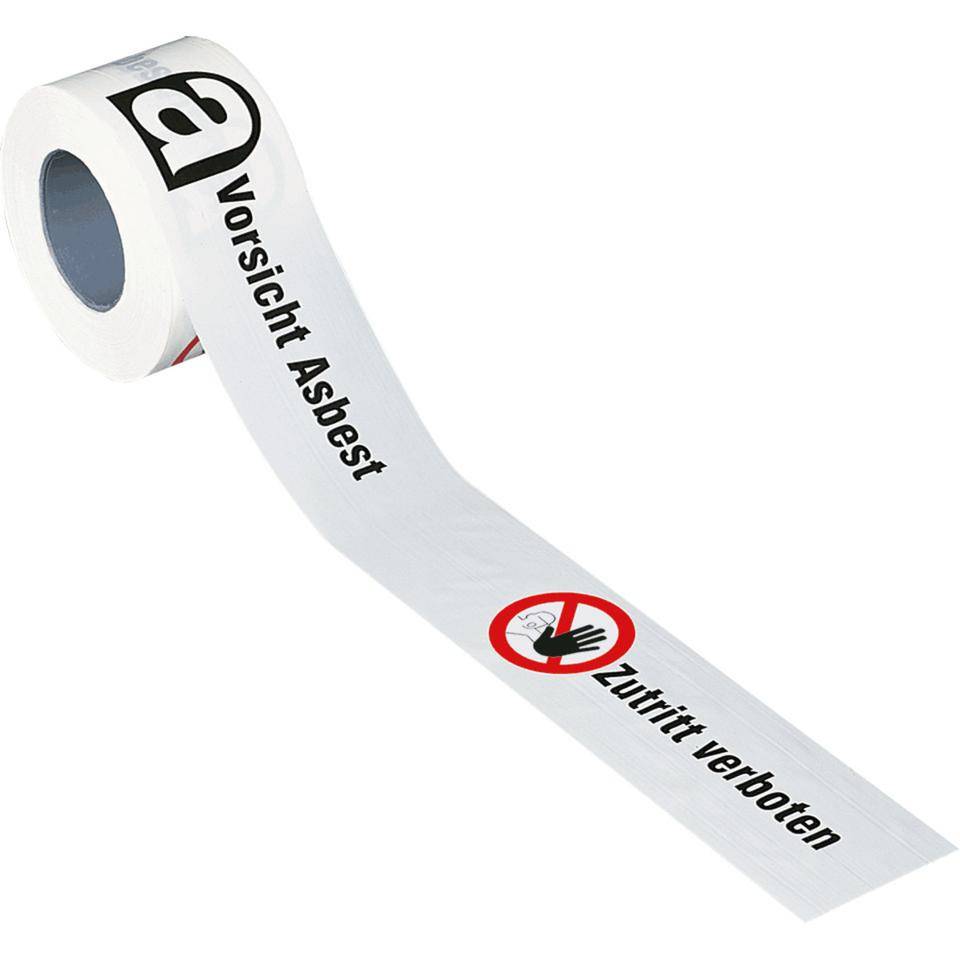 Absperrband Vorsicht Asbest, Zutritt verboten, weiß, 80mm, 250m/Rolle