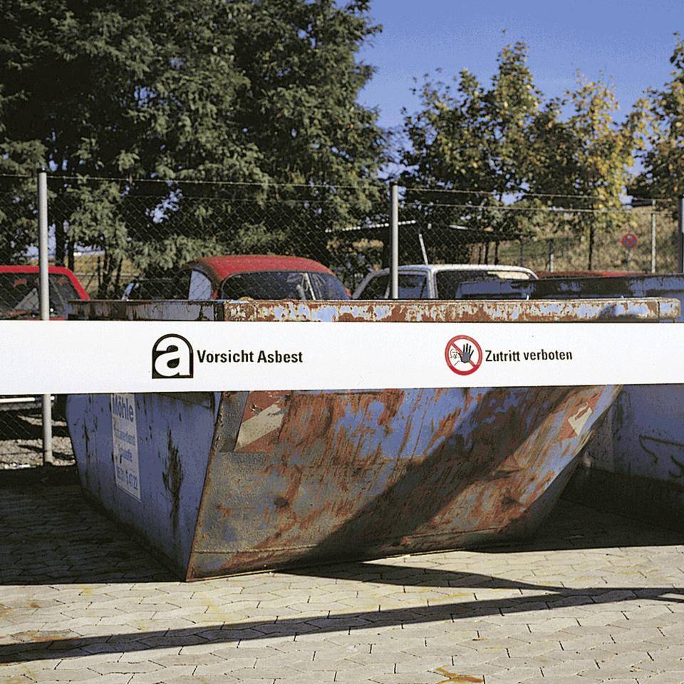 Absperrband Vorsicht Asbest, Zutritt verboten, weiß, 80mm, 250m/Rolle