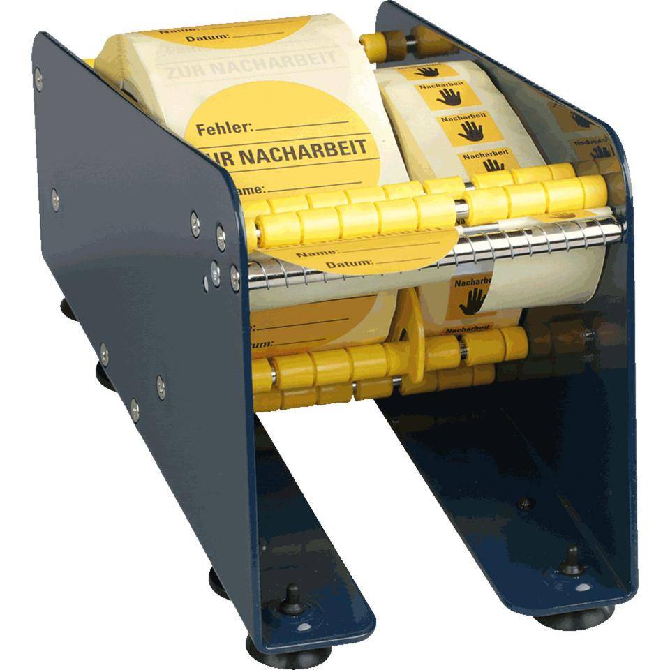 Tisch-Etikettenspender mit Rollenteiler, blau, Stahl, Nutzbreite112,5mm