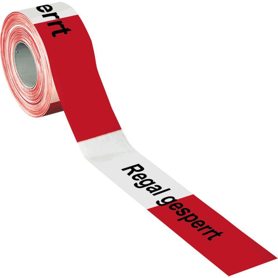 Absperrband Regal gesperrt, rot/weiß geblockt, Polyethylen, 80mm, 500m/Rolle