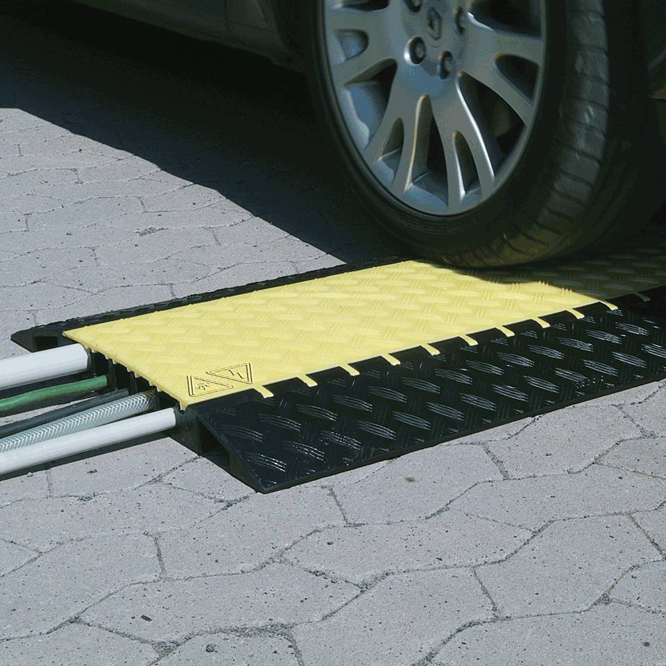 DEFENDER® Kabelbrücke III, 3 Kabelkanäle(53/46/58mm), schwarz/gelb,1000x600x75mm