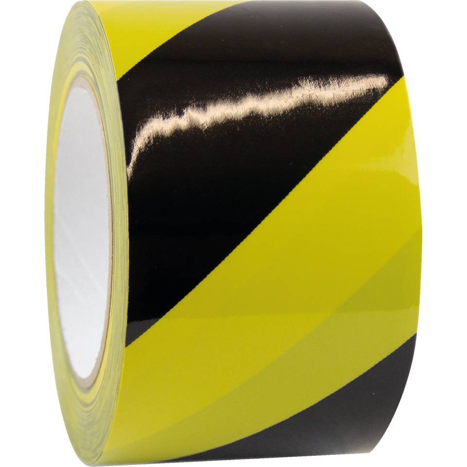 Markierungsband Premium, gelb/schwarz schraffiert, Folie, laminiert, 75mm, 33m/Rolle