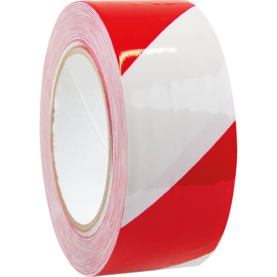 Markierungsband Premium, rot/weiß schraffiert, Folie, laminiert, 50mm, 33m/Rolle