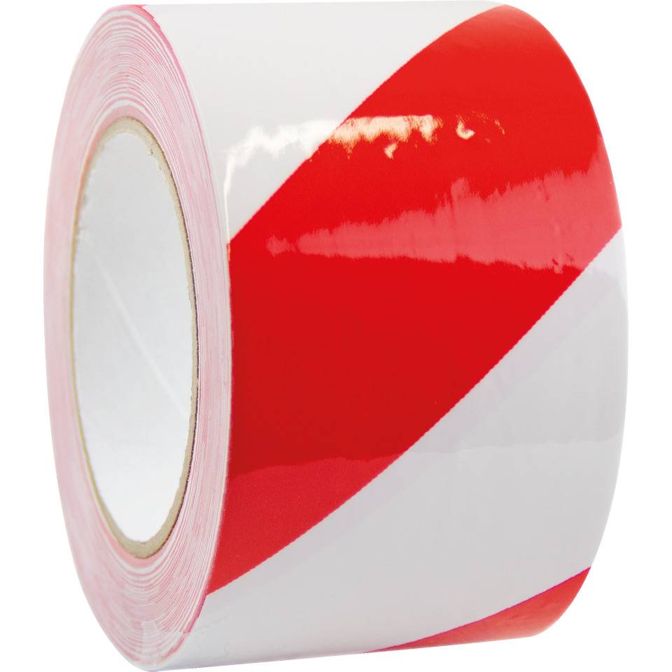 Markierungsband Premium, rot/weiß schraffiert, Folie, laminiert, 75mm, 33m/Rolle