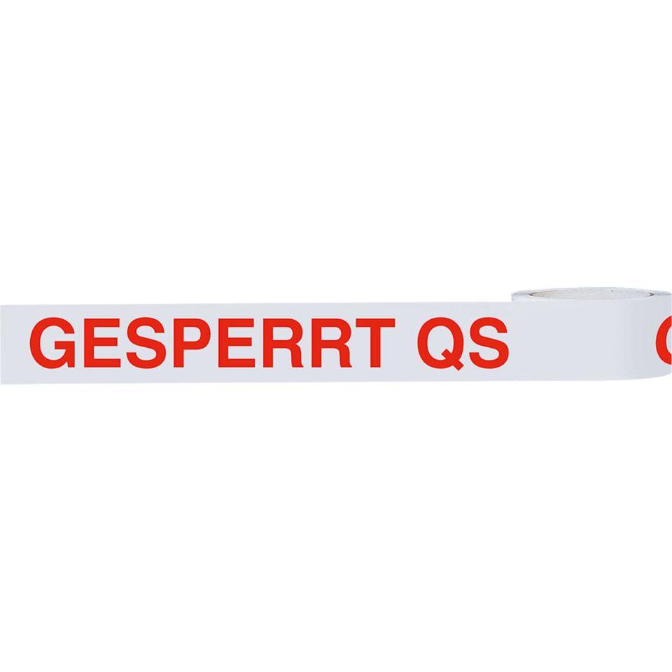 Klebeband Gesperrt QS, weiß/rot, Polypropylen, selbstklebend, 50mm, 66m/Rolle