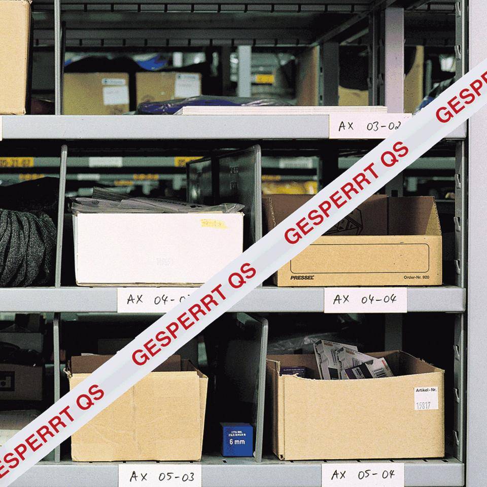 Klebeband Gesperrt QS, weiß/rot, Polypropylen, selbstklebend, 50mm, 66m/Rolle