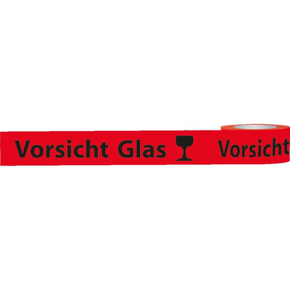 Warnband Vorsicht Glas, rot/schwarz, Polypropylen, 50mmx66m, 6 Rollen/VE