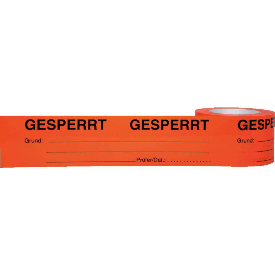 Qualitätsband GESPERRT, orange/schwarz, Polypropylen, selbstklebend, 46my, 75mm, 66m/Rolle