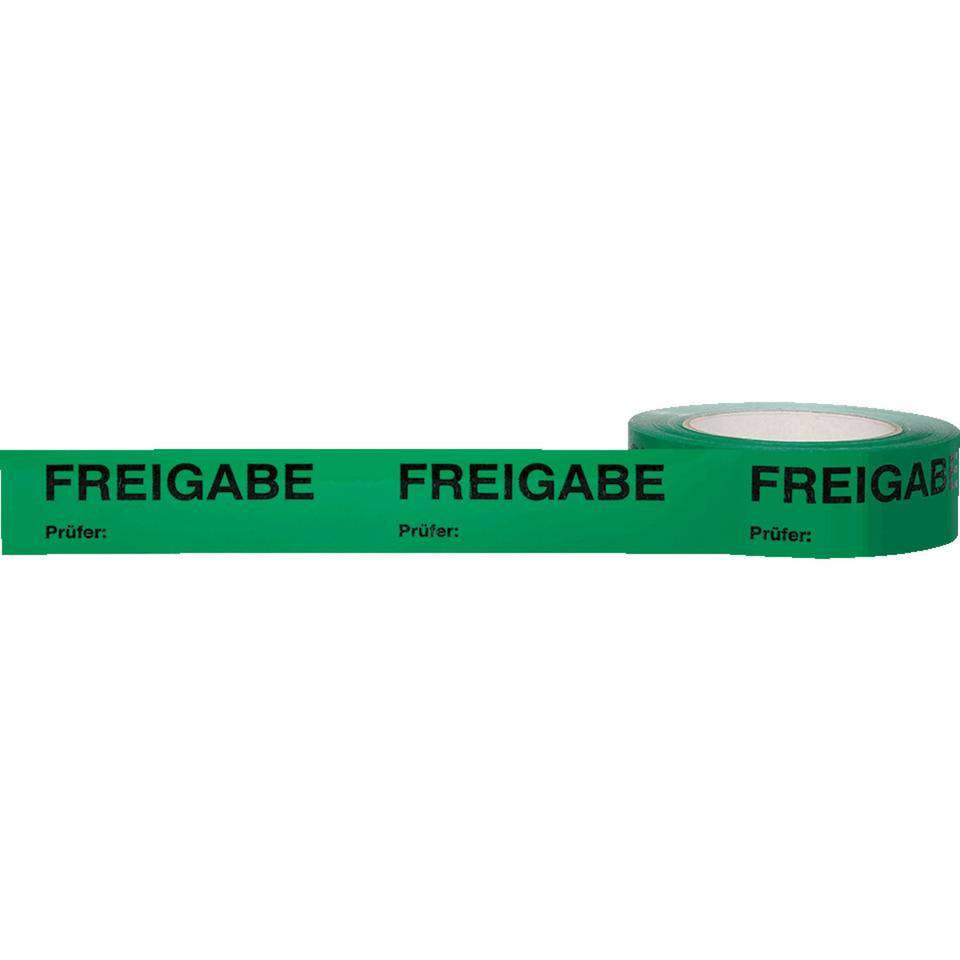 Qualitätsband FREIGABE, grün/schwarz, Polypropylen, selbstklebend, 38mm, 66m/Rolle