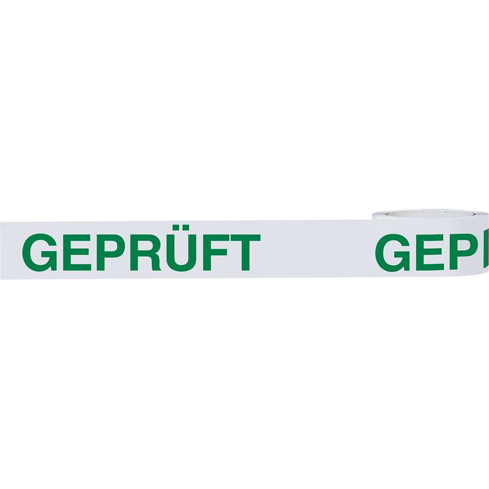 Klebeband Geprüft, weiß/grün, Polypropylen, selbstklebend, 50mm, 66m/Rolle