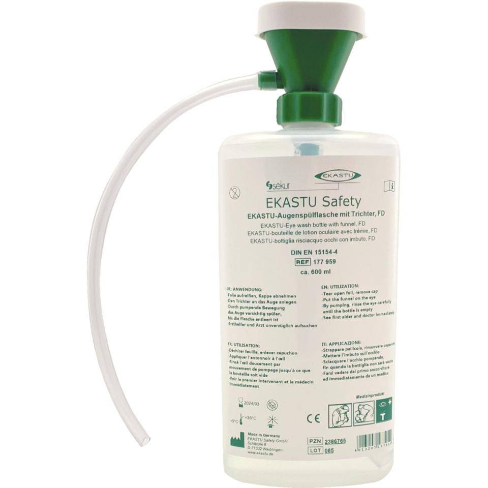 EKASTU Augenspülflasche mit Trichter, DIN EN 15154-4, gefüllt, 600ml/Flasche