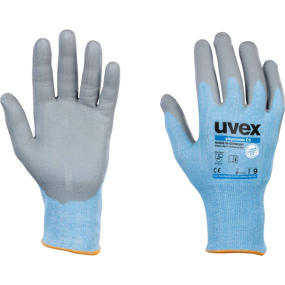uvex Schutzhandschuh phynomic C5, Kategorie II, blau/grau, 240mm, Größe 7