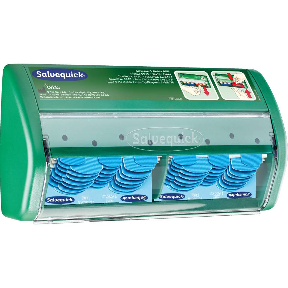 Salvequick® Pflasterspender, zur Wandbefestigung, gefüllt mit detectablen Strips