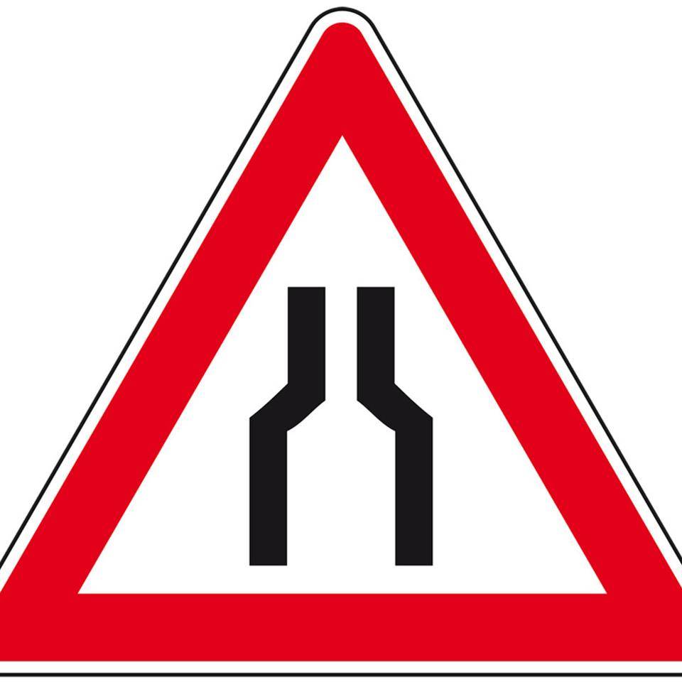 Verkehrszeichen Verengte Fahrbahn, Nr.120, Aluminium RA1, reflektierend, SL 900mm, DIN 67520