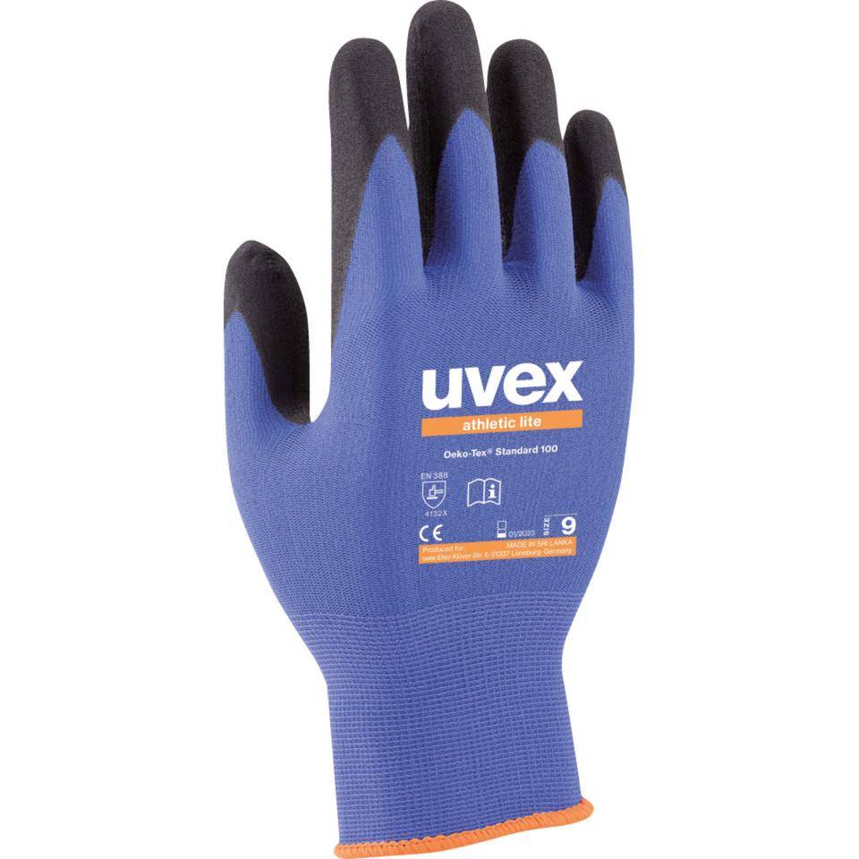 uvex Schutzhandschuh athletic lite, Kat.II, blau/anthrazit, 240mm, Größe 7