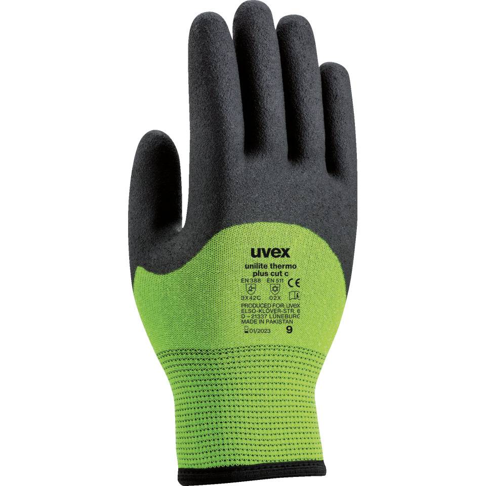 uvex Handschuh unilite thermo plus cut, Kat.II, lime/schwarz, 270mm, Größe 7