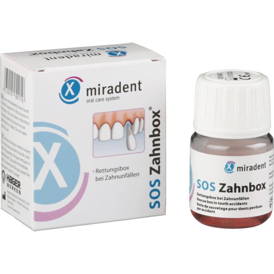 Miradent SOS Zahnbox, enthält spezielle Nährstofflösung