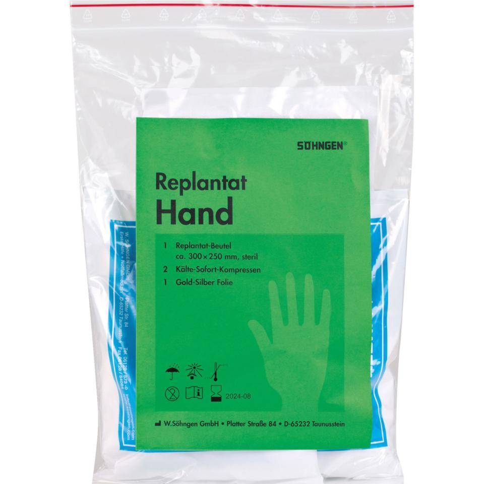 SÖHNGEN® Replantat Notfallset Hand, Doppelwandbeutel und 2 Kälte-Kompressen