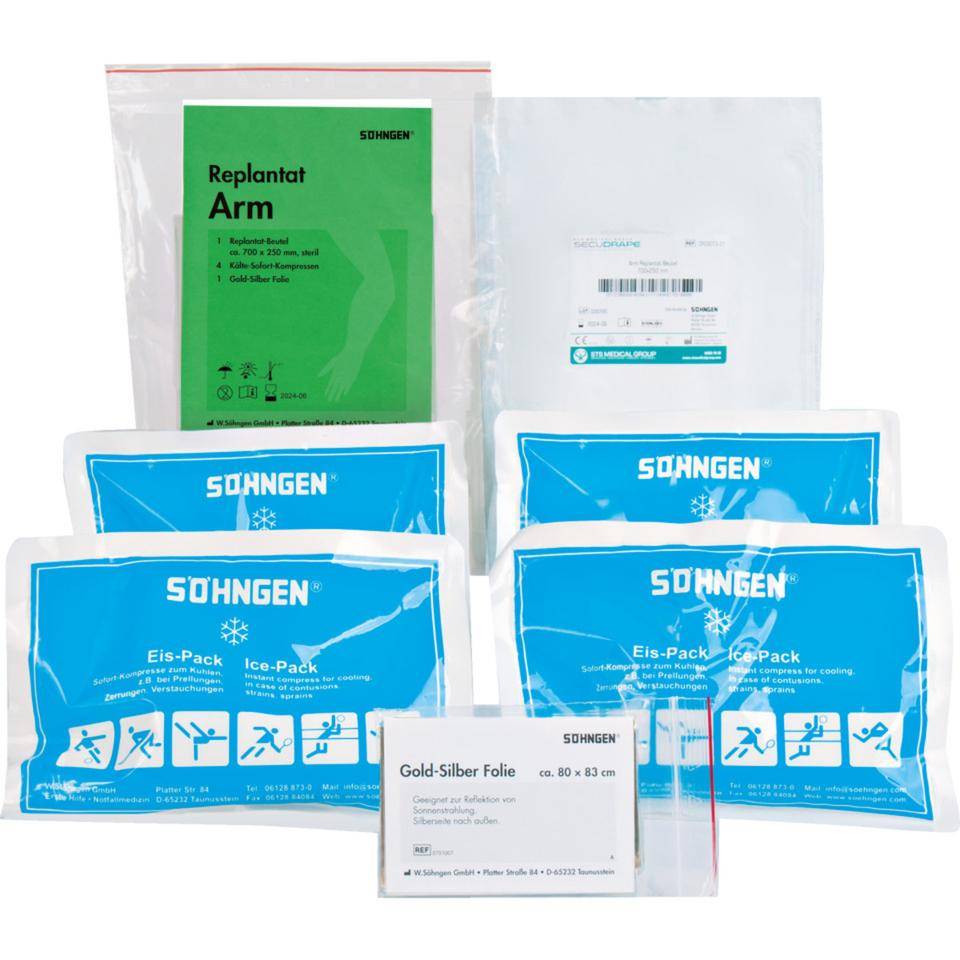 SÖHNGEN® Replantat Notfallset Arm, Doppelwandbeutel und 4 Kälte-Kompressen