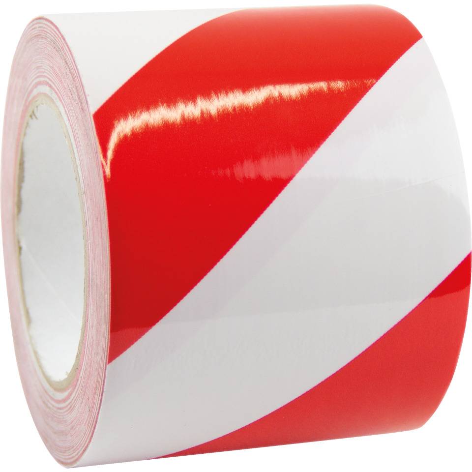 Markierungsband Premium, rot/weiß schraffiert, Folie, laminiert, 100mm, 33m/Rolle