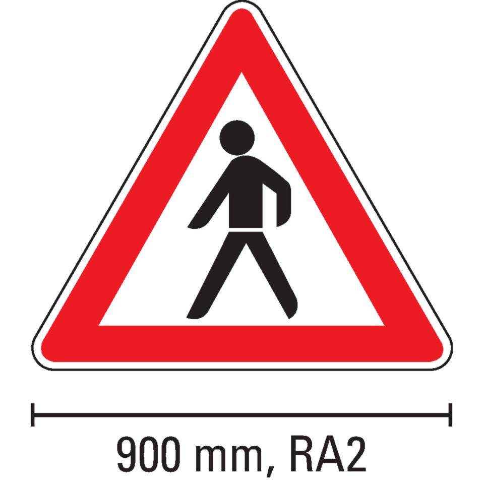 Verkehrszeichen Fußgänger, Aufstellung rechts, Nr.133-10, Aluminium RA2, reflektierend, SL 900mm, DIN 67520, nach StVO